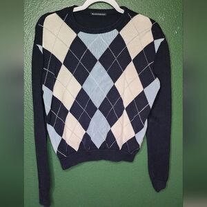 Brandy Melville Navy and Cream Argyle Sweater